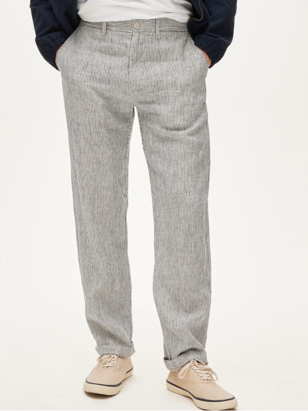 J crew navy ivory stripe Classic-fit linen trouser 34 x 32